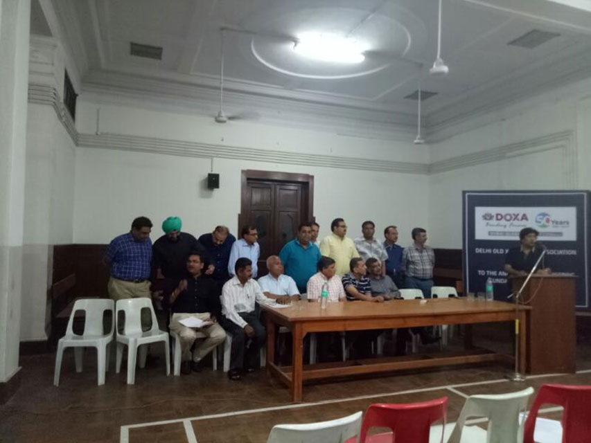 The DOXA AGM was held on 16th April 17 at 6:30pm in the Basil Miranda Hall, St Xavier's School.<br>
<br>
It was enthusiastically attended by DOXIANS ranging from batches 1969 to 2015.<br>
<br>
The formal part of AGM started with the Moderator, Fr Jose Phillip's address that was followed by the address of the President, Rohit Aggarwal and activities highlighted by the Secretary, Dinesh Goel. Subsequently the Treasurer, Prashant Jain presented the accounts for the year concluded.<br>
<br>
The AGM went on very smoothly with interaction between the attendees and the DOXA EC.<br>
<br>
Same Council was retained for another term with an addition of a SPORTS COMMITTEE consisting of Sumit Puri, Amarjit Sahni and Javed Khan to assist the existing SPORTS COORDINATORS Rakesh Jain and MSD.<br>
<br>
Celebrations in Dubai to mark the upcoming DOXA GOLDEN JUBILEE was announced by President Rohit Aggarwal was greeted with much applause.