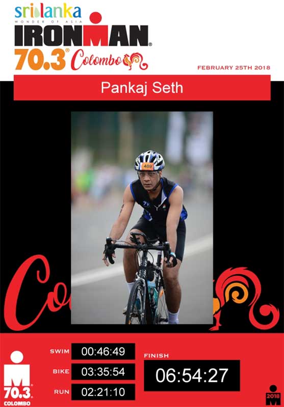 Pankaj Seth represented India in Colombo Ironman 70.3 & successfully completed it. He was ranked 4 in all 2018 Ironman 70.3.