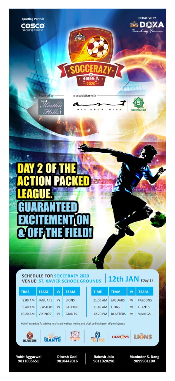 Soccerazy kicks off 4th Edition - Day 2 - 12th Jan, 2020<br>
<br>
Day 2 of the action packed league..<br>
<br>
Guaranteed excitement on & off the field!